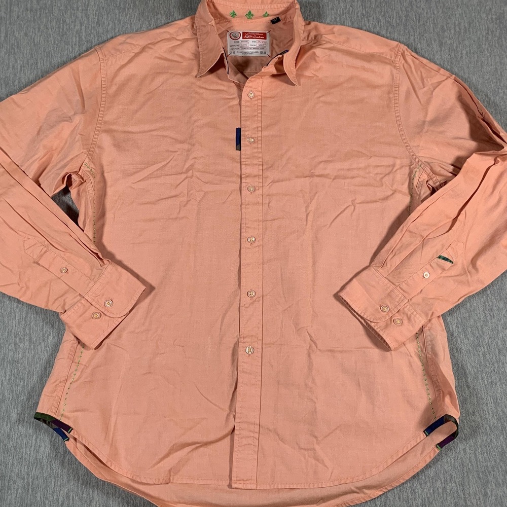 Robert Graham Shirt Mens 2XL Orange Peach Button Front Long Sleeve Cotton Casual - Picture 3 of 11
